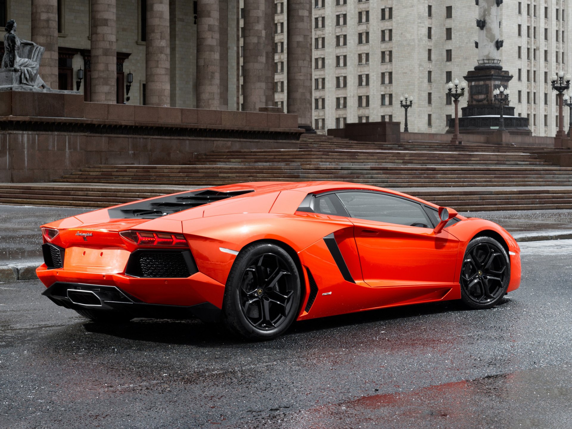 aventador lp700-4 lamborghini orange lamborghini aventador orange rear view building