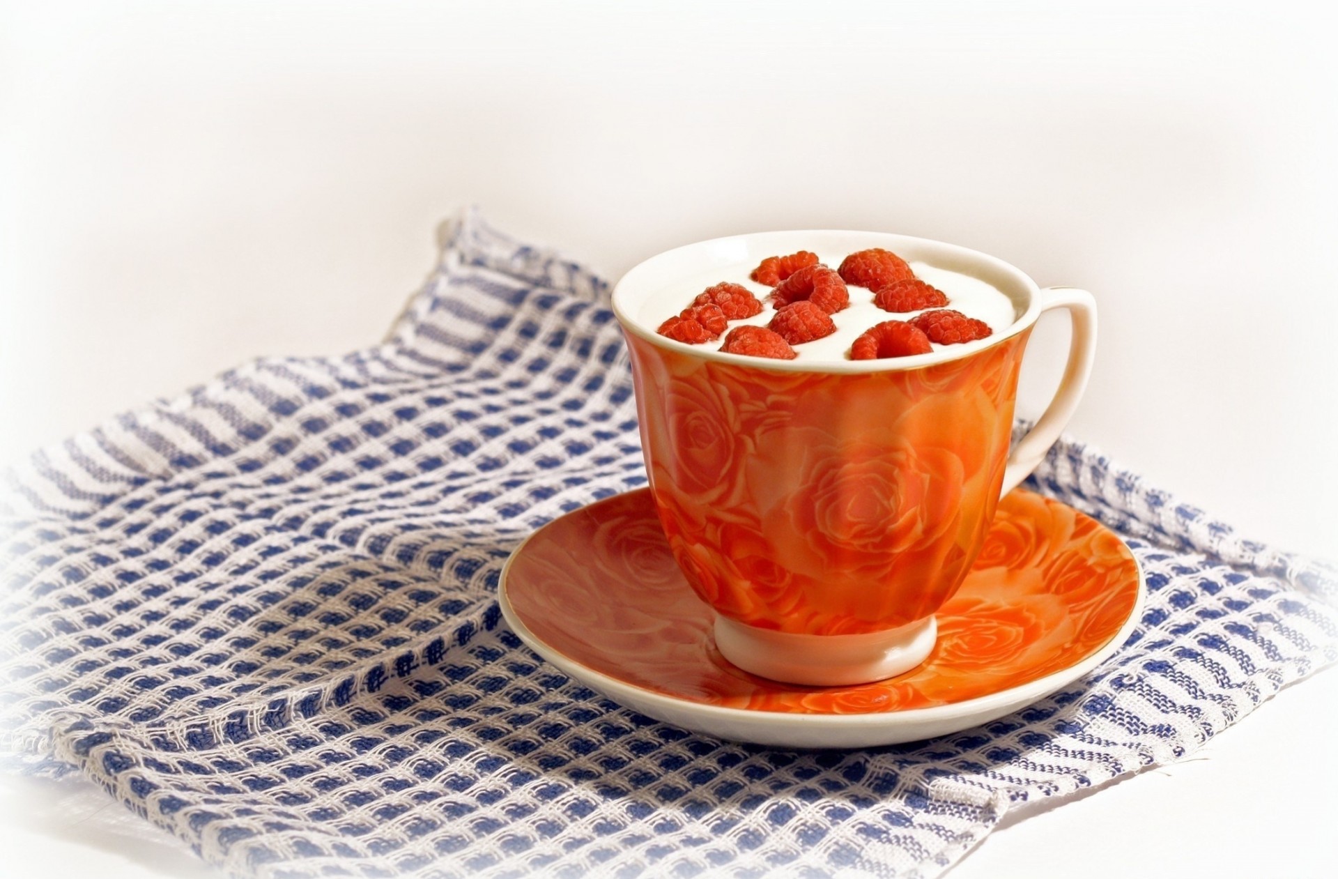 framboise orange baies thé serviette boire tasse