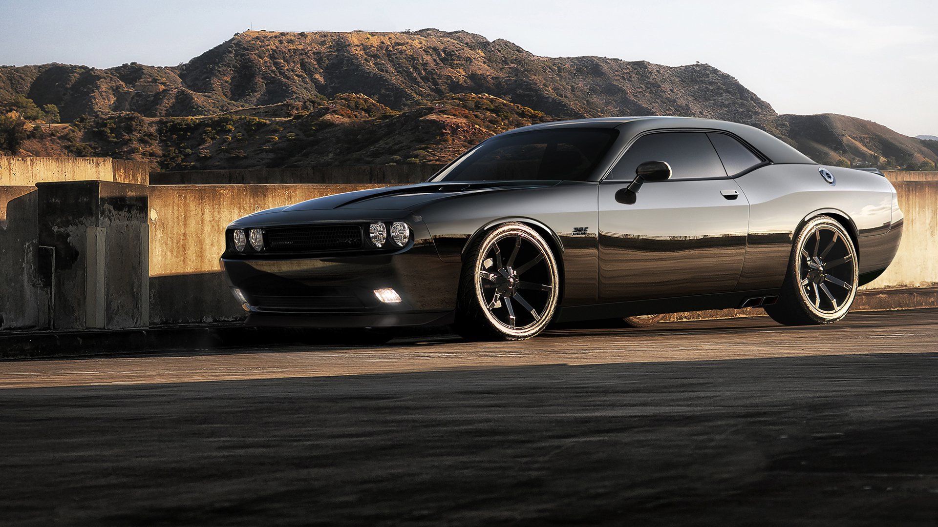 challenger srt8 черный дорога горы небо стена стайлинг