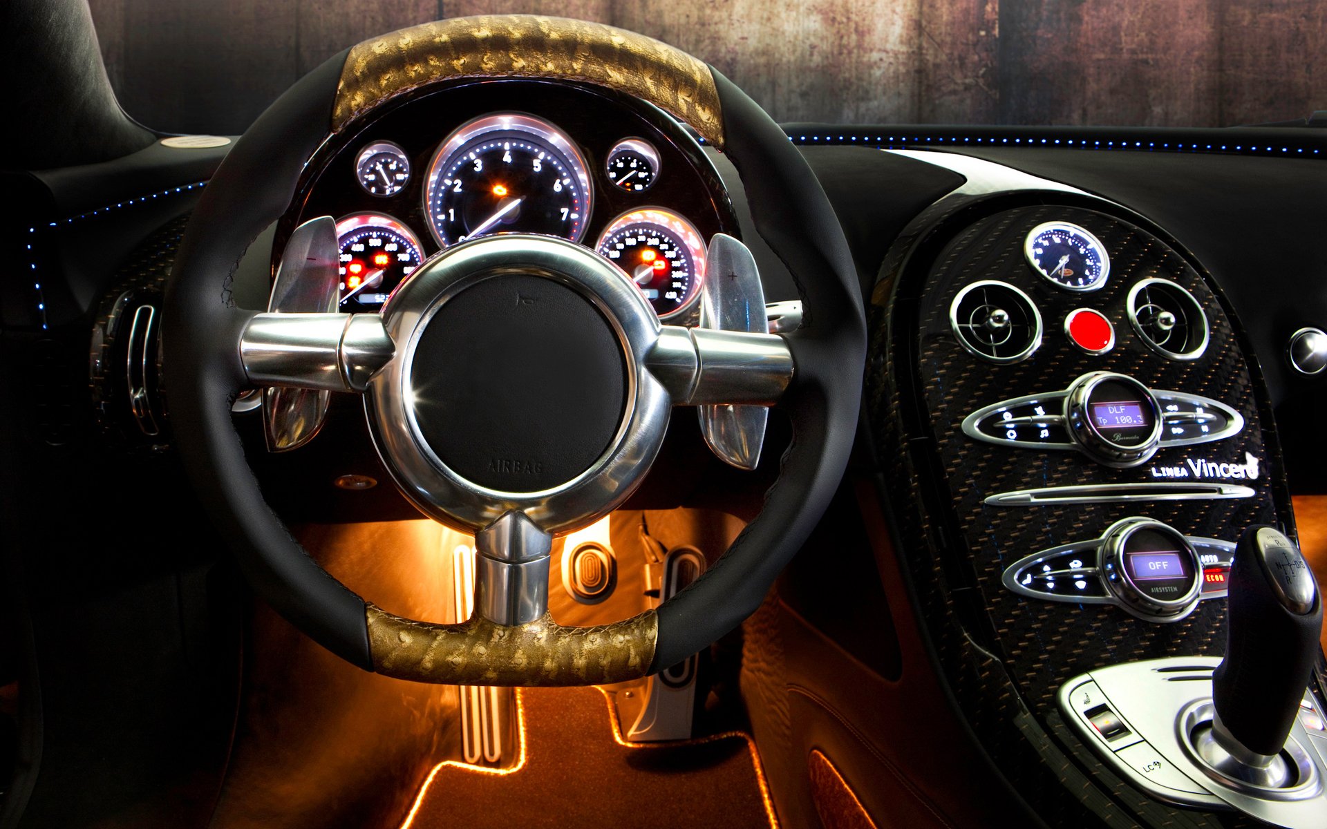 bugatti veyron 16.4 linea vincero d oro mansory auto bugatti veyron samochód sportowy wnętrze kierownica panel przyrządy design