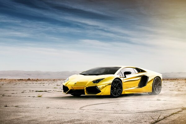 Golden Chrome Lamborghini in the Desert