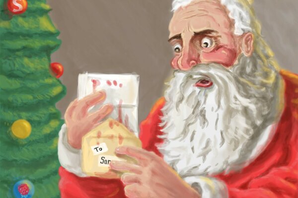 Święty Mikołaj czyta list noworoczny