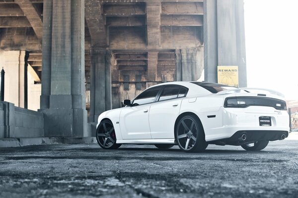 White Dodge s est arrêté sous le pont