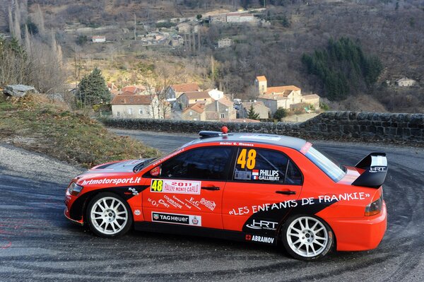 Landscape of a sports car on the background of the city