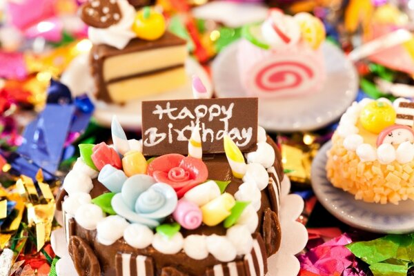 Chocolate cake with a birthday sign