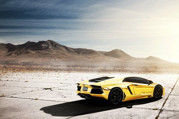 Lamborghini de cromo dorado bajo el sol