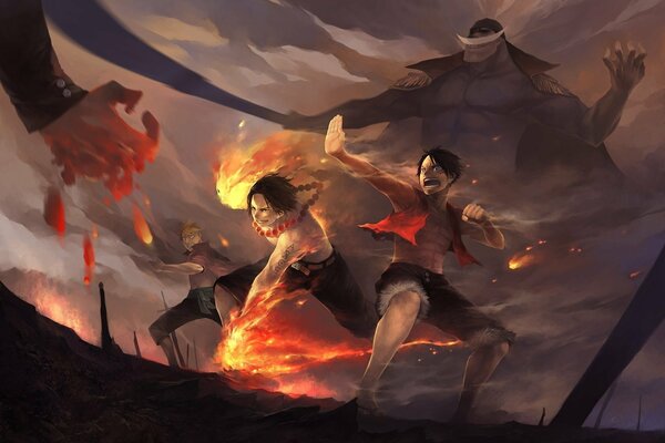 Anime battle with fire and giants