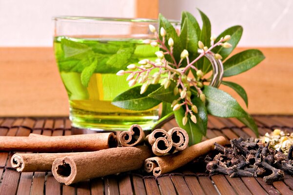 Té refrescante frío con canela y menta