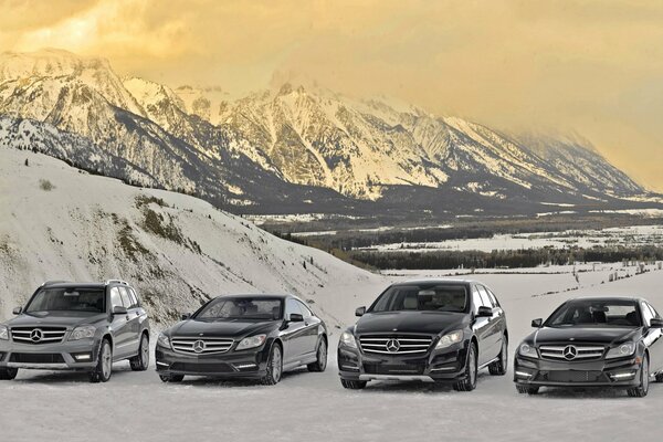 Montañas nevadas. Gama de modelos mersedes-benz