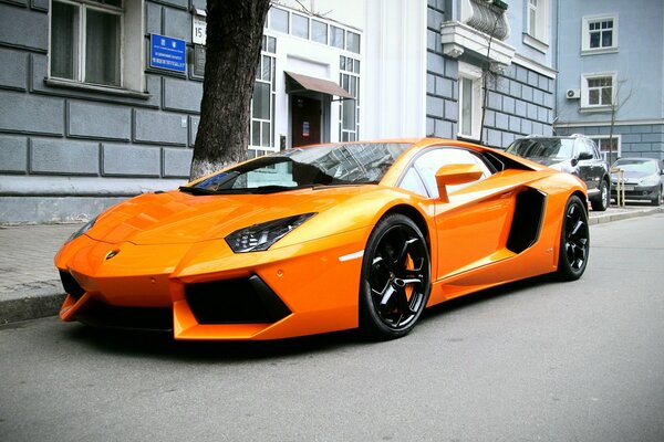 Lamborghini Aventador arancione in strada