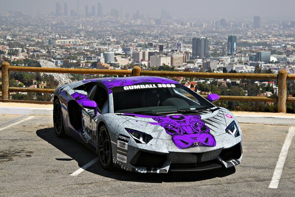 A decorated Lamborghini sports car