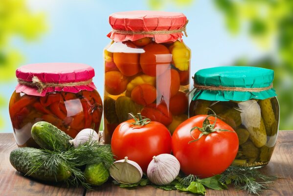 Homemade pickles in jars for the winter