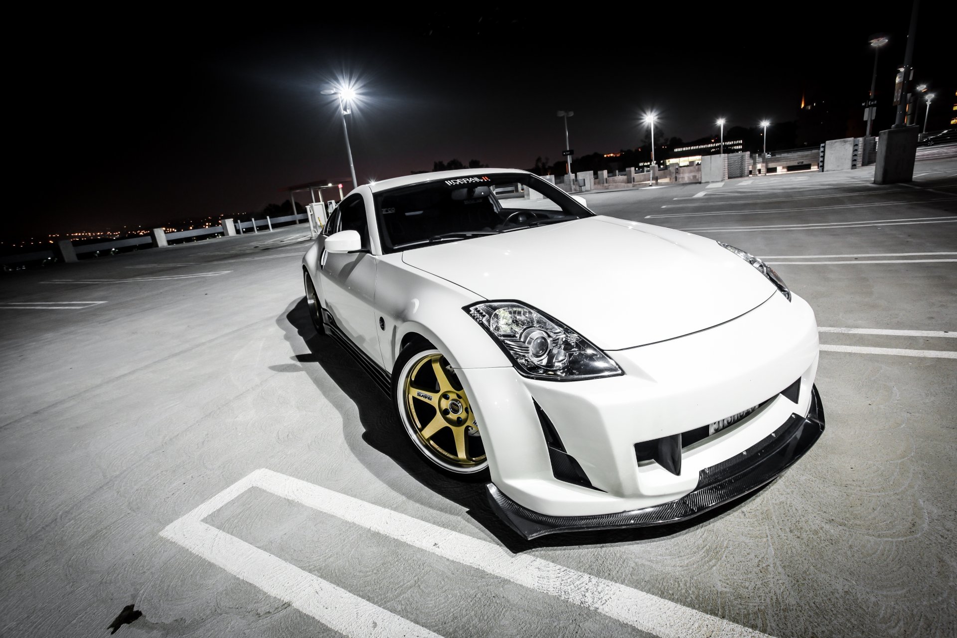 nissan 350z white nissan tuning parking night