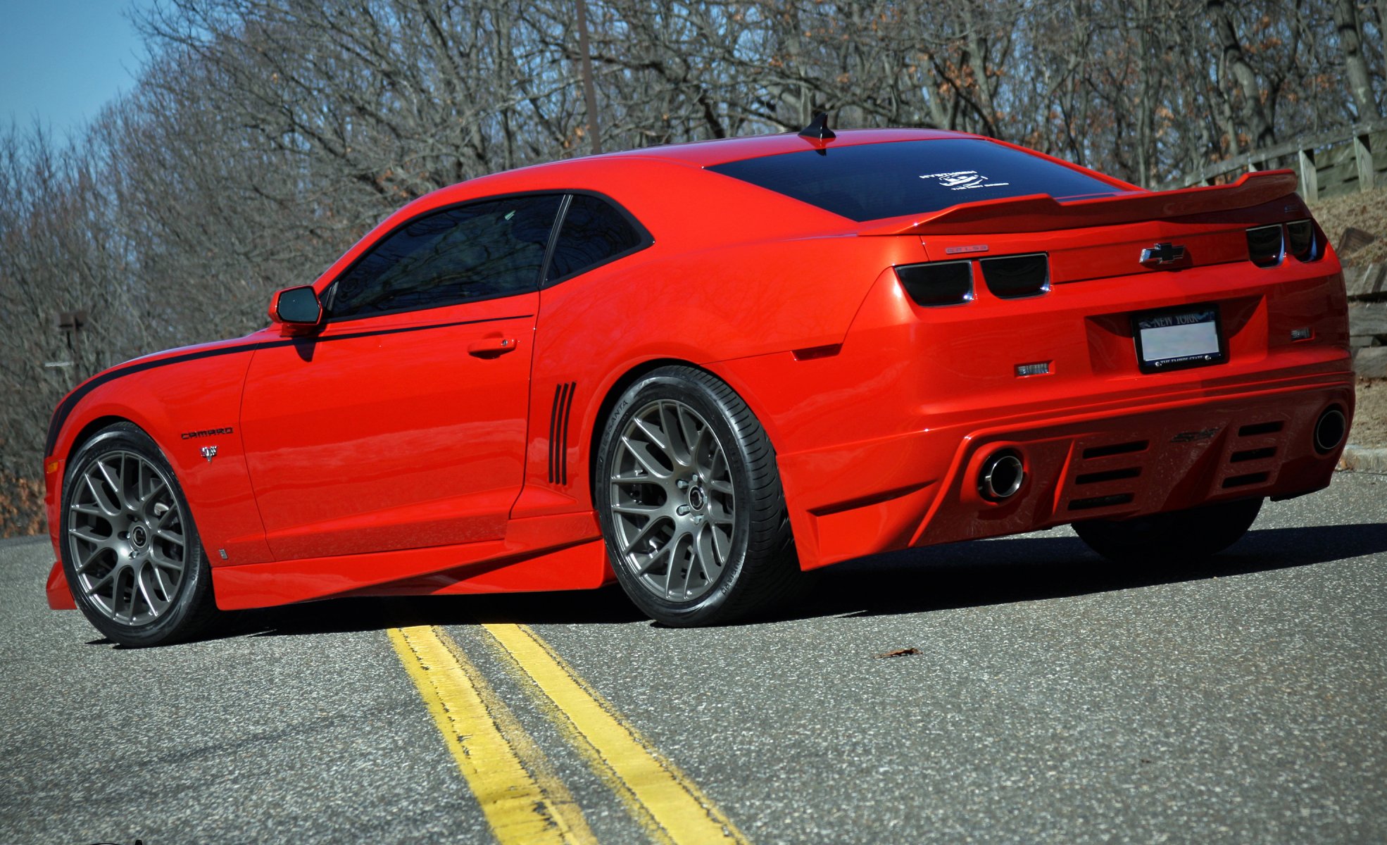 chevrolet camaro ss car machinery tuning road tree