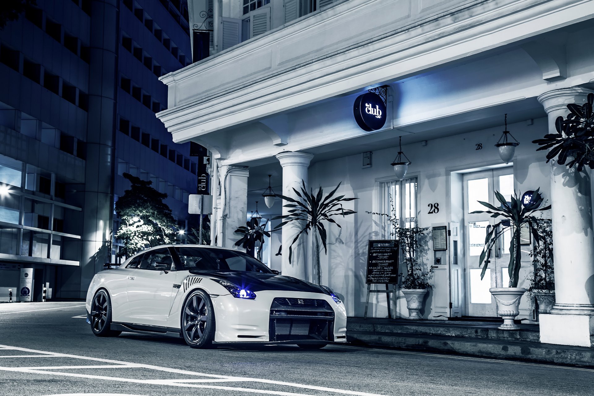 nissan gt-r nissan tuning luces ciudad noche club hotel