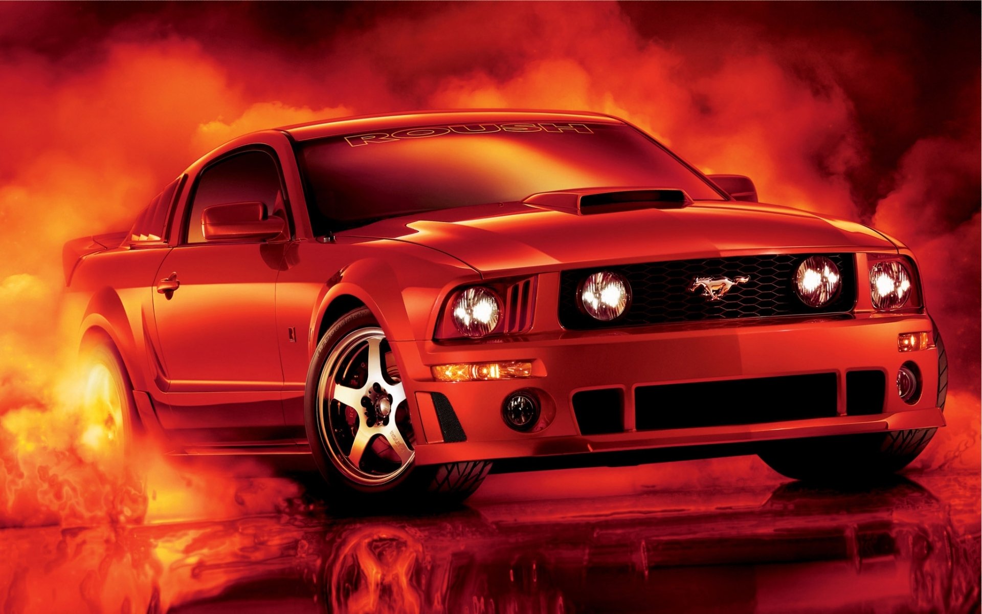 rausch ford mustang anteriore messa a punto rosso cerchi muscle car muscle car riflessione fumo