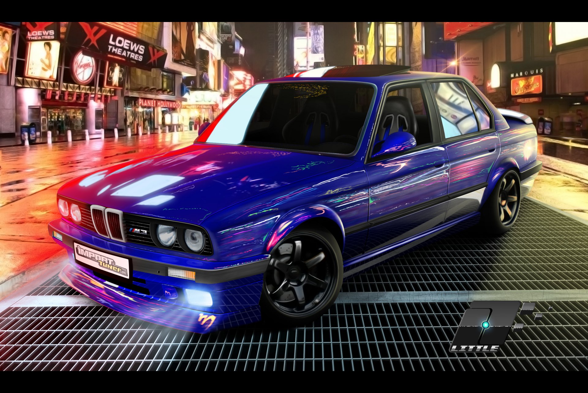 time square noc ulica samochód bmw e30 bmw e30 tuning