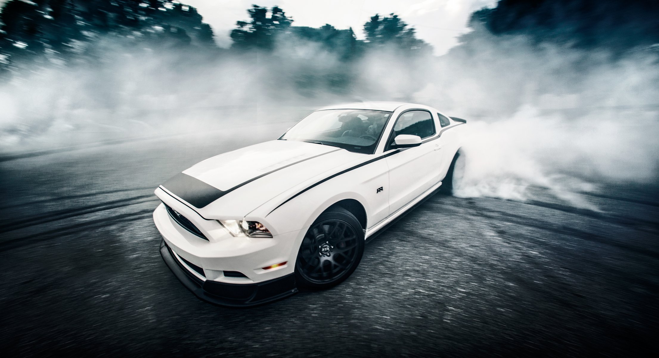 ford mustang route vitesse rtr voiture voiture de sport blanc forêt asphalte