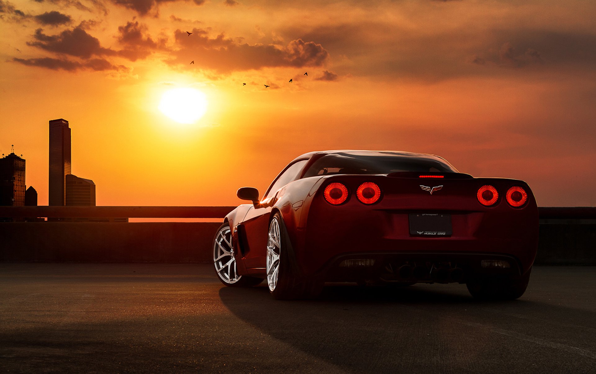 chevrolet corvette car machinery tuning sunset sky cloud