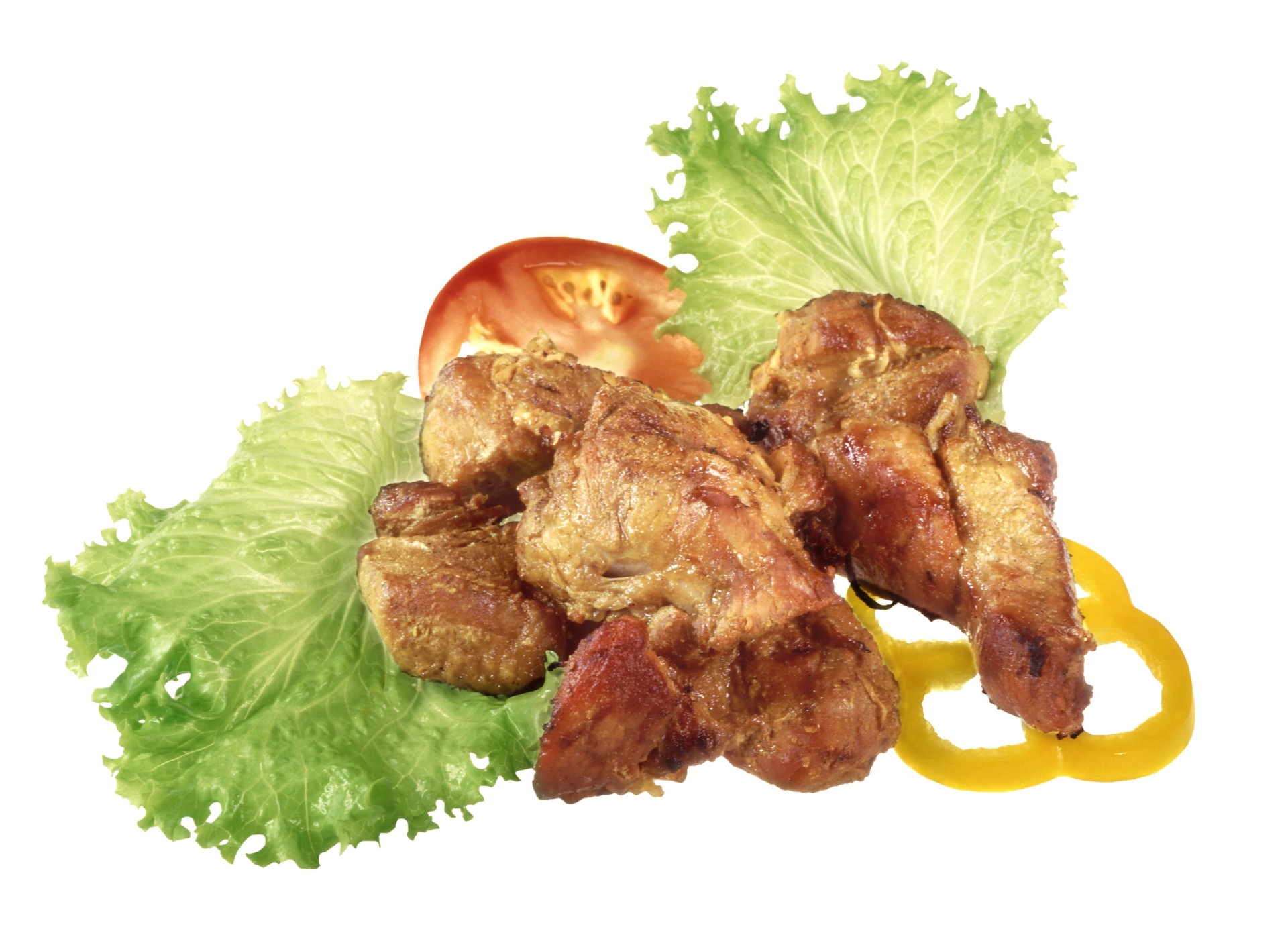 tomato white background pepper cabbage slice meat