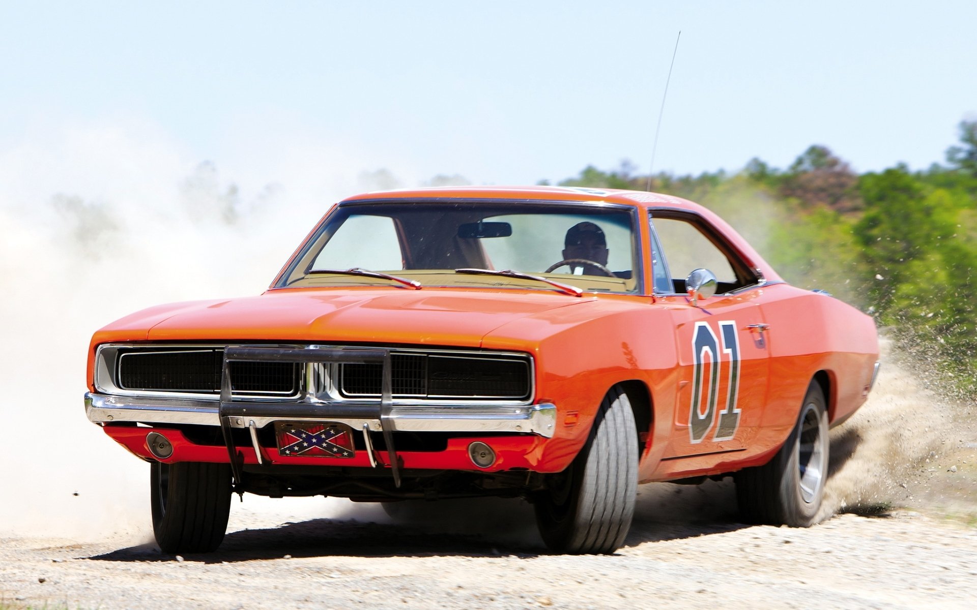 esquiver charger général lee 1969 dodge charger.général lee orange avant.muscle car muscle car dérapage poussière fond