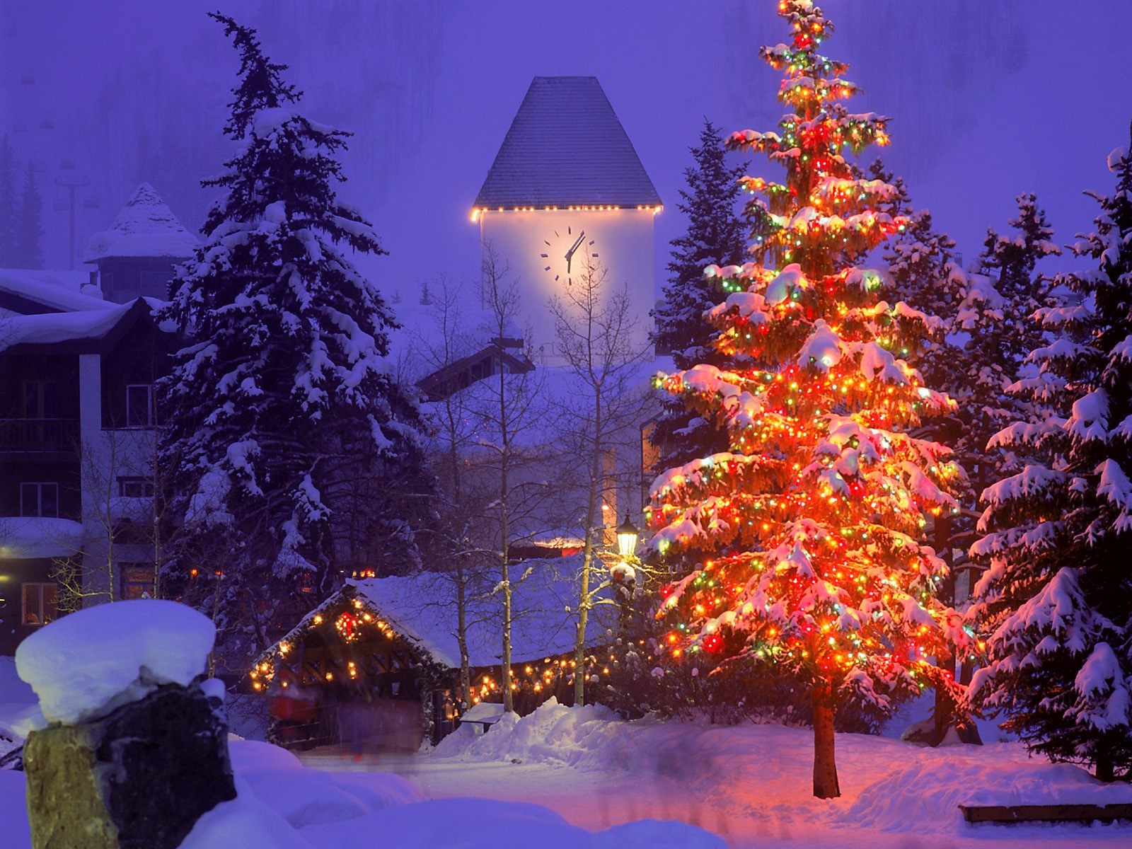 año nuevo árbol de navidad ciudad invierno nieve