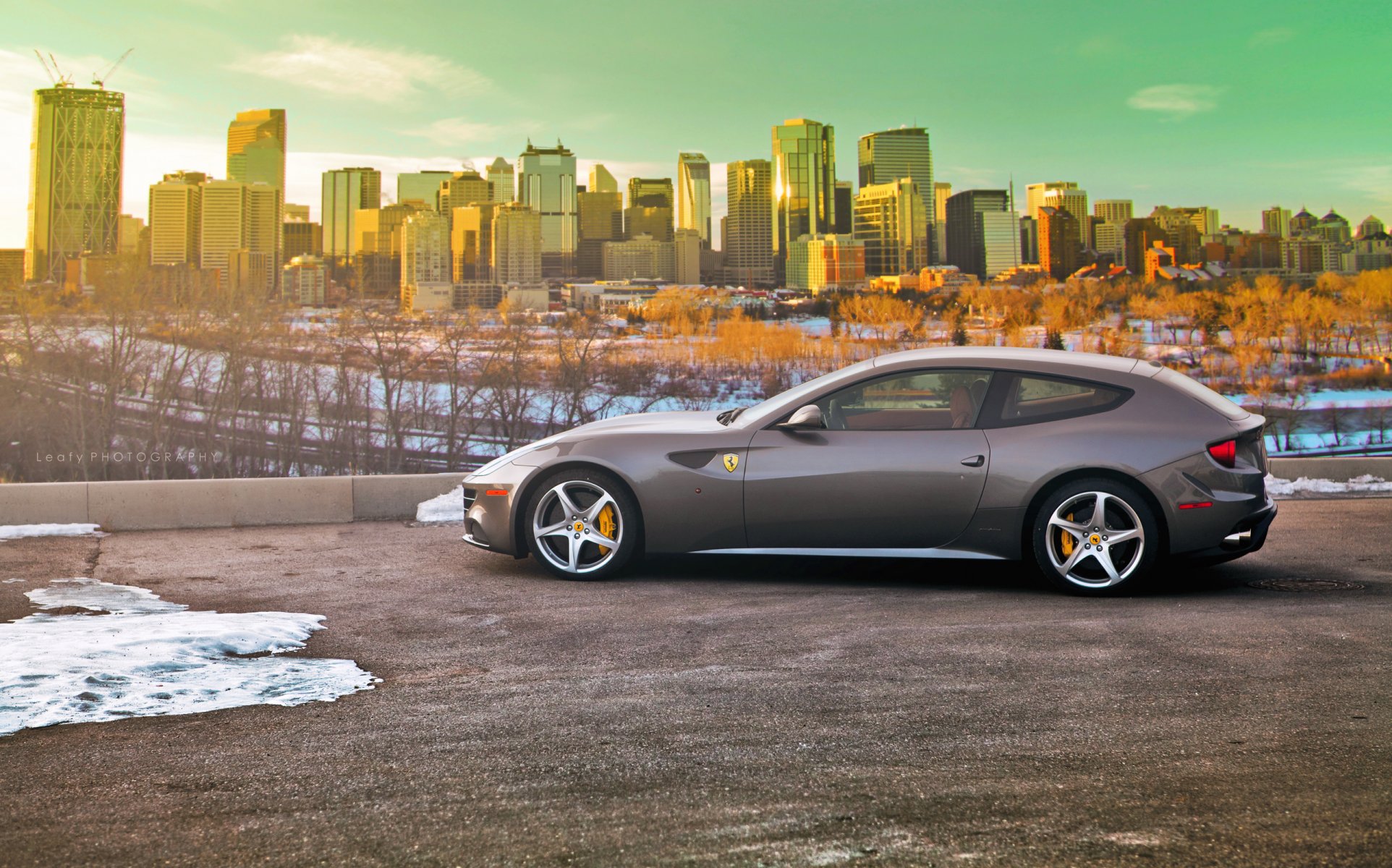 ferrari and further ferrari four ferrari city snow light parking road