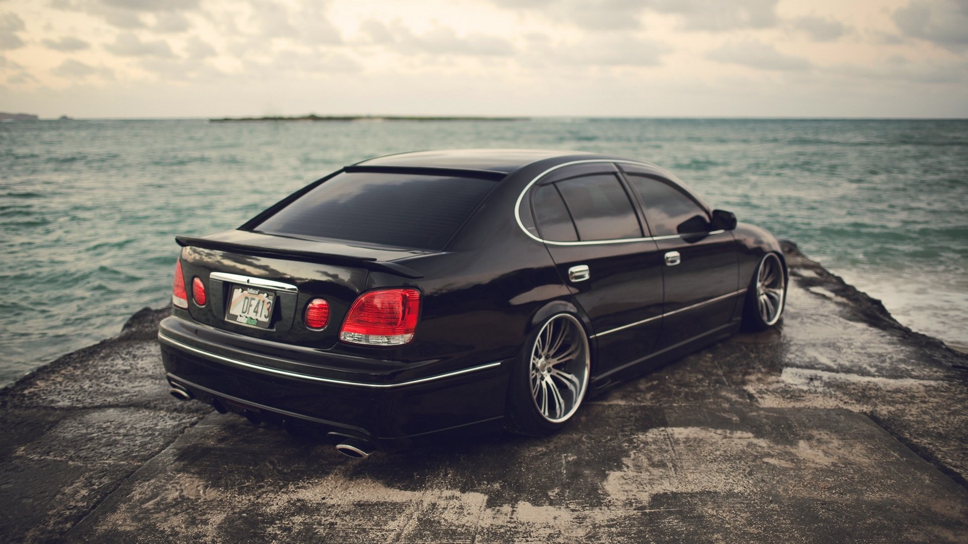 car wallpaper toyota aristo tuning vip hawaii auto desktop wallpaper black tayota aristo hawaii marina sea car rear view