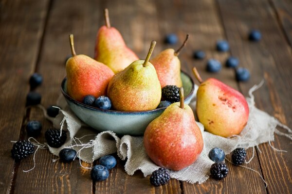 Beautiful fruits are laid out on the table