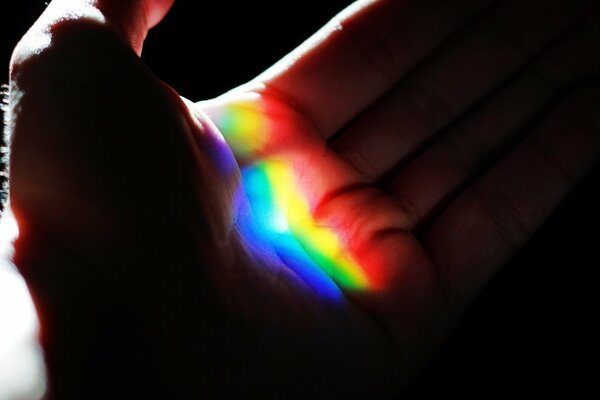 Rainbow in the palm of your hand. Macro shooting