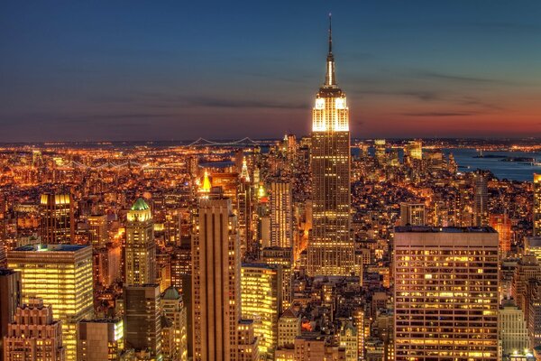 Lichter der amerikanischen Wolkenkratzer in der Nacht