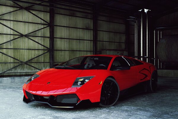 Hermoso coche deportivo rojo Lamborghini murchelago