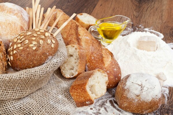 Bread and flour on the table food