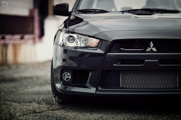 Foreground of a black mitsubishi