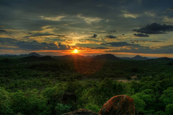 African sunset over the forest