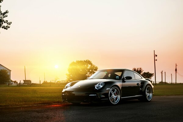 Beautiful black porsche car classic retro car