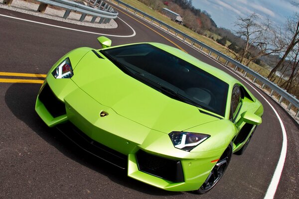 Coche guapo Lamborghini en la carretera