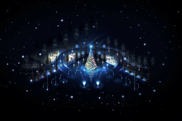 Albero di Natale sulla piazza nell illuminazione delle luci