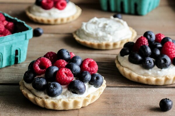 Blueberries on raspberry tartlet