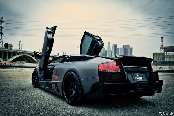 Aggressive lamborghini murcielago rear quarter view