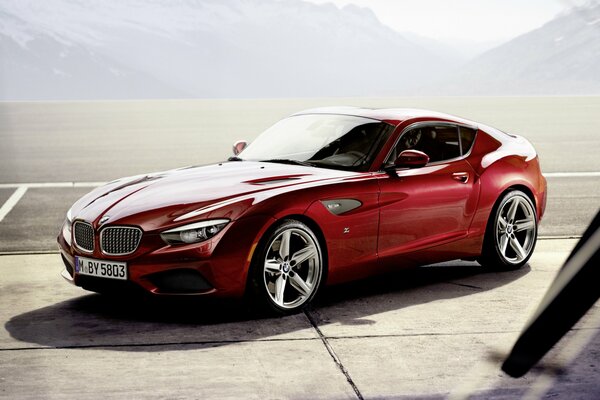 Stylish BMW on the background of a mountain landscape