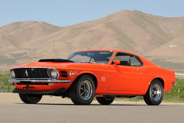 American orange maslcar Ford Mustang