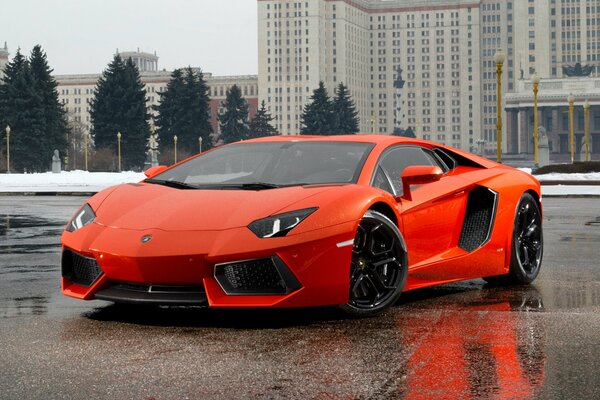 Orange coche deportivo Lamborghini vista frontal