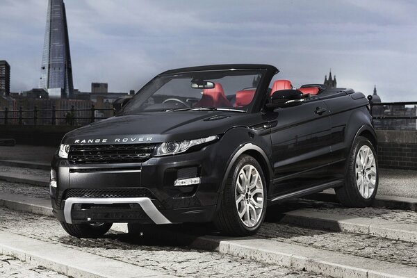 Grey evoque convertible on the steps