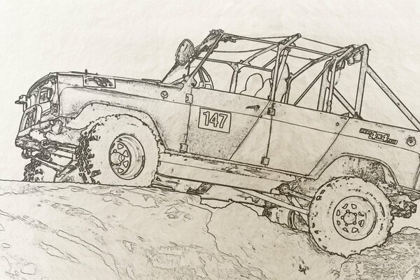 UAZ off-road. pencil drawing