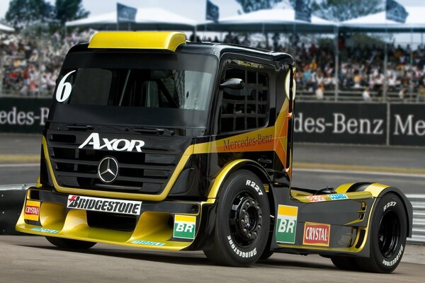 Yellow Mercedes Racing Truck