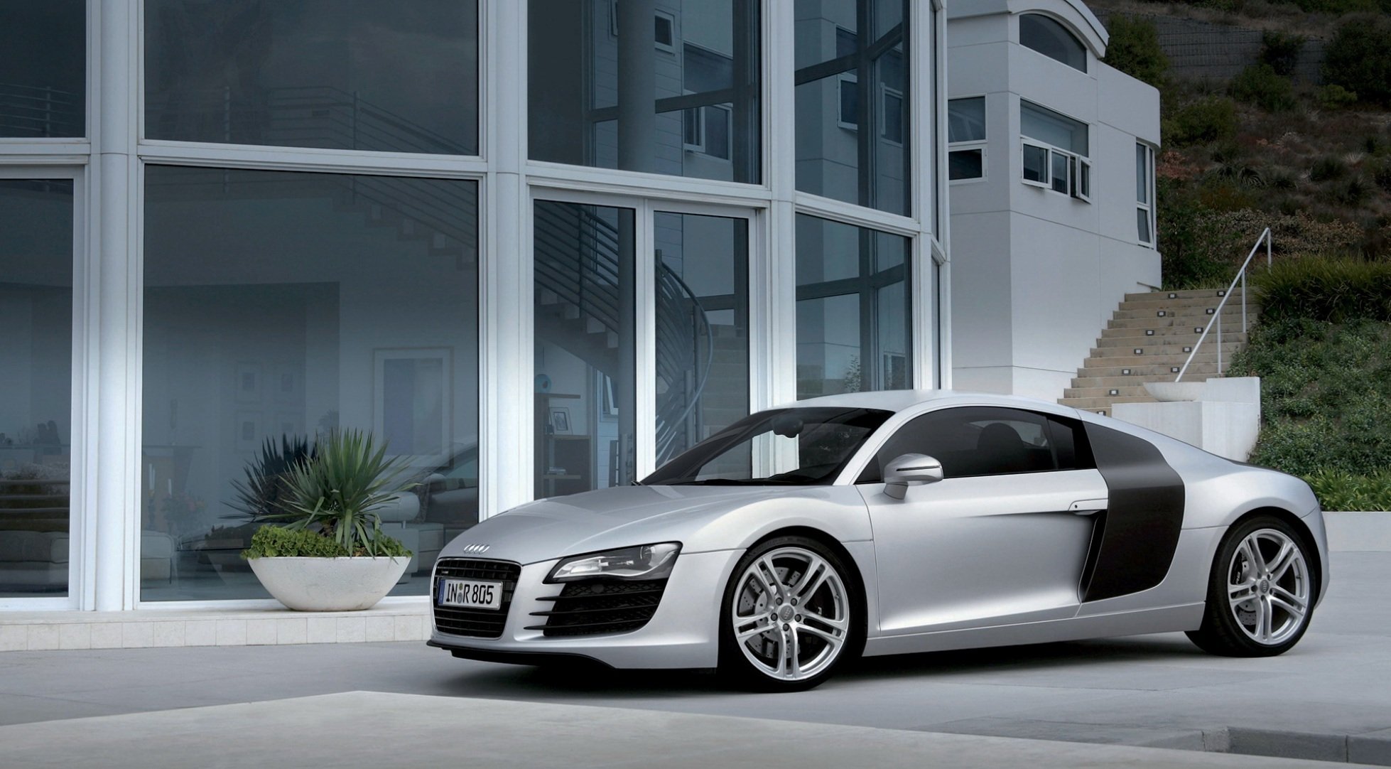 audi r8 2007 mountain building white silver house luxury sports audi