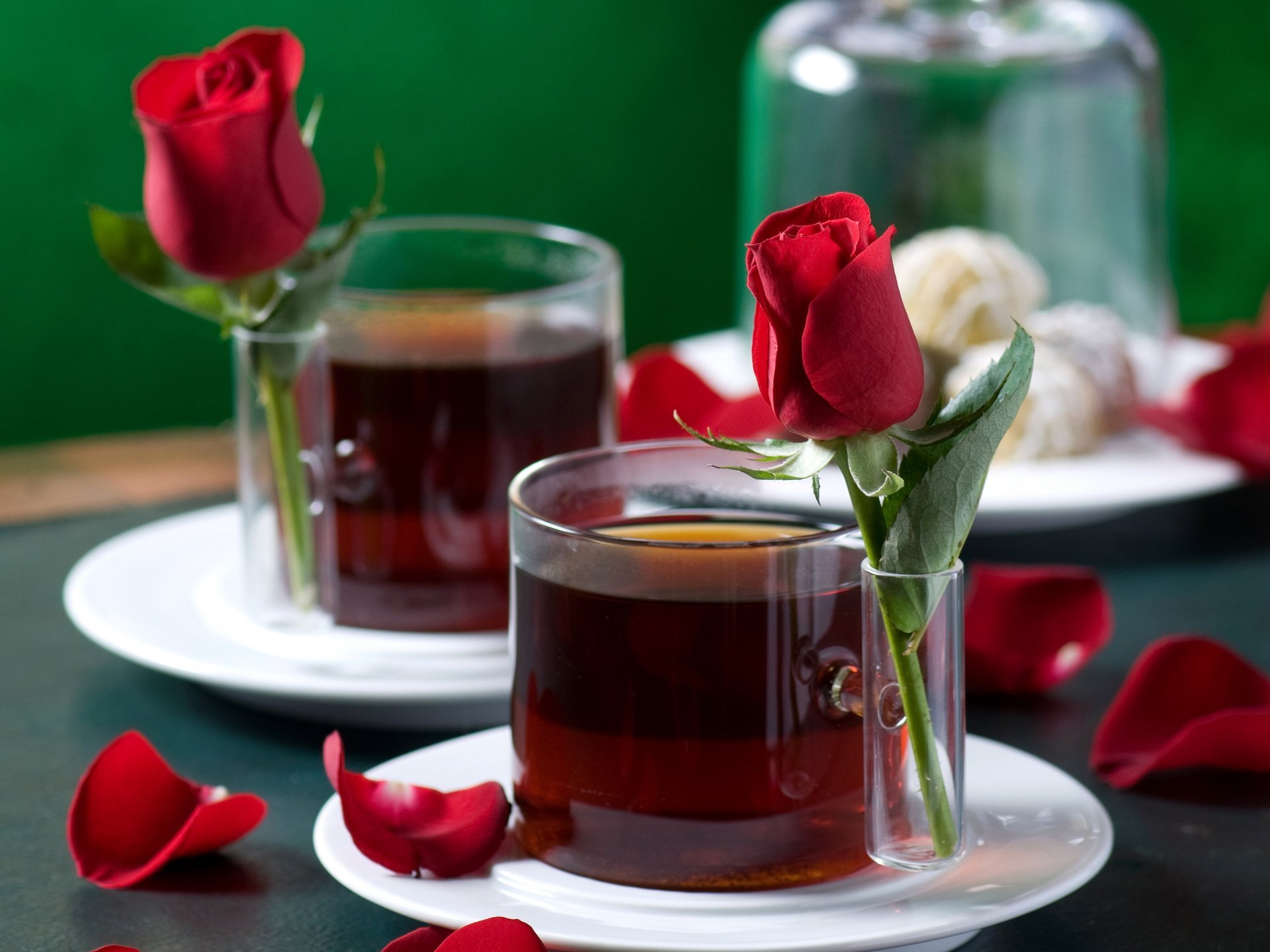 cake gentle harmony roses rose nice love cup tea romance drink petals elegantly