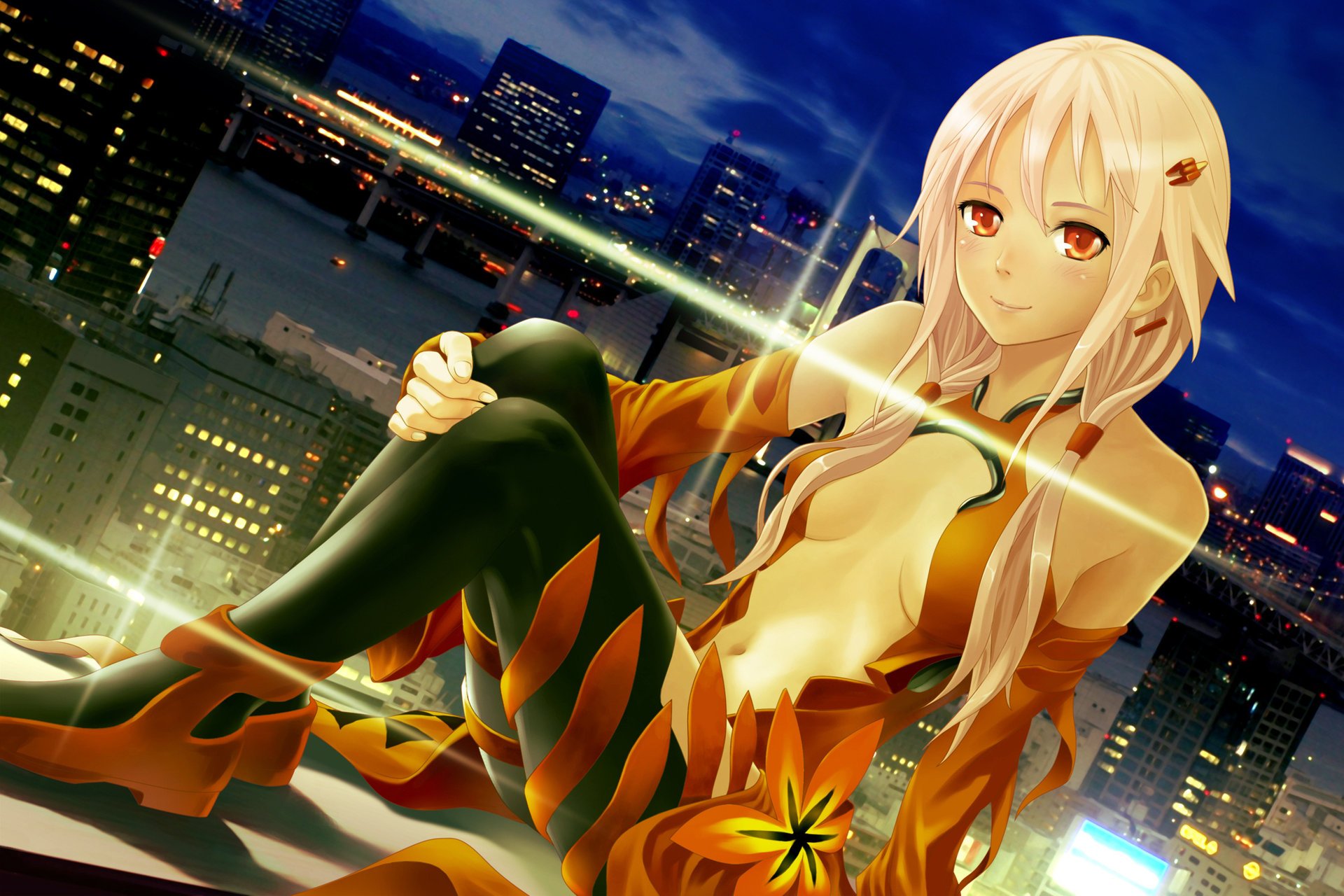 anime night lights girl guilty crown yuzuriha inori the city