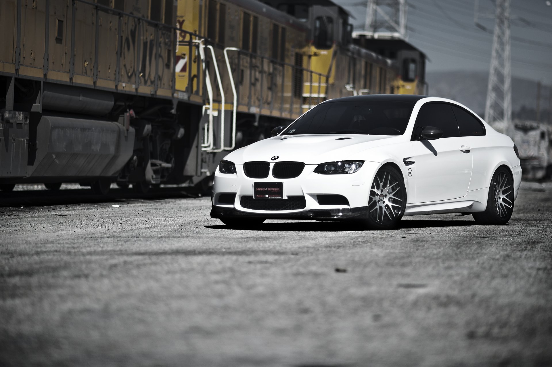 bmw m3 e92 blanco ferrocarril bmw tren línea eléctrica